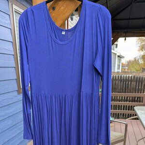 Blue Women's XXL Long Sleeve Dress with Pockets